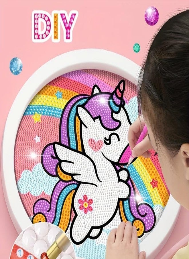 KRAFTMASTERS®DIY Diamond Painting Kit with Round Wooden Frame for Kids Art and Craft Activity (Unicorn & Mermaid) - Image 2